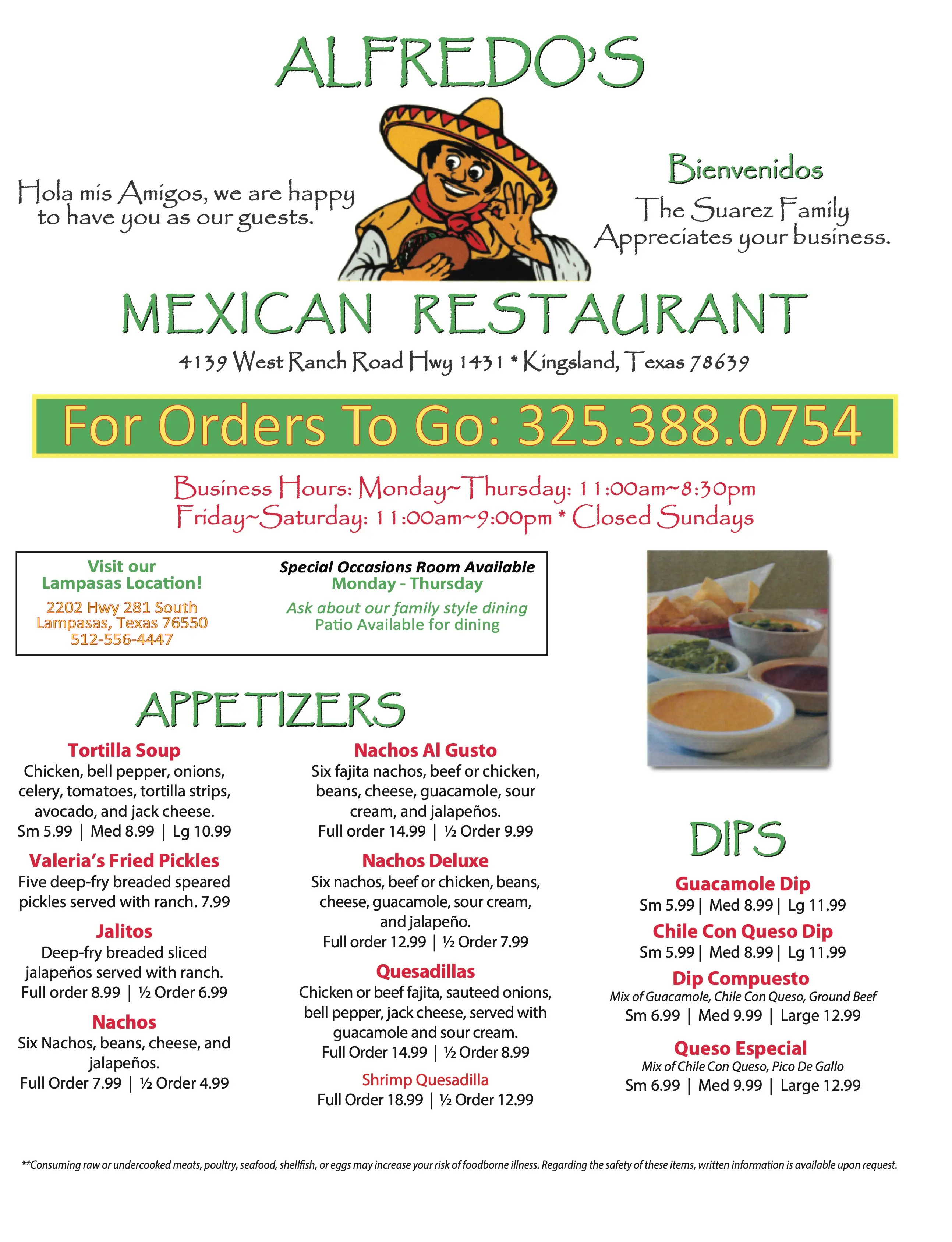 Kingsland menu — page 1