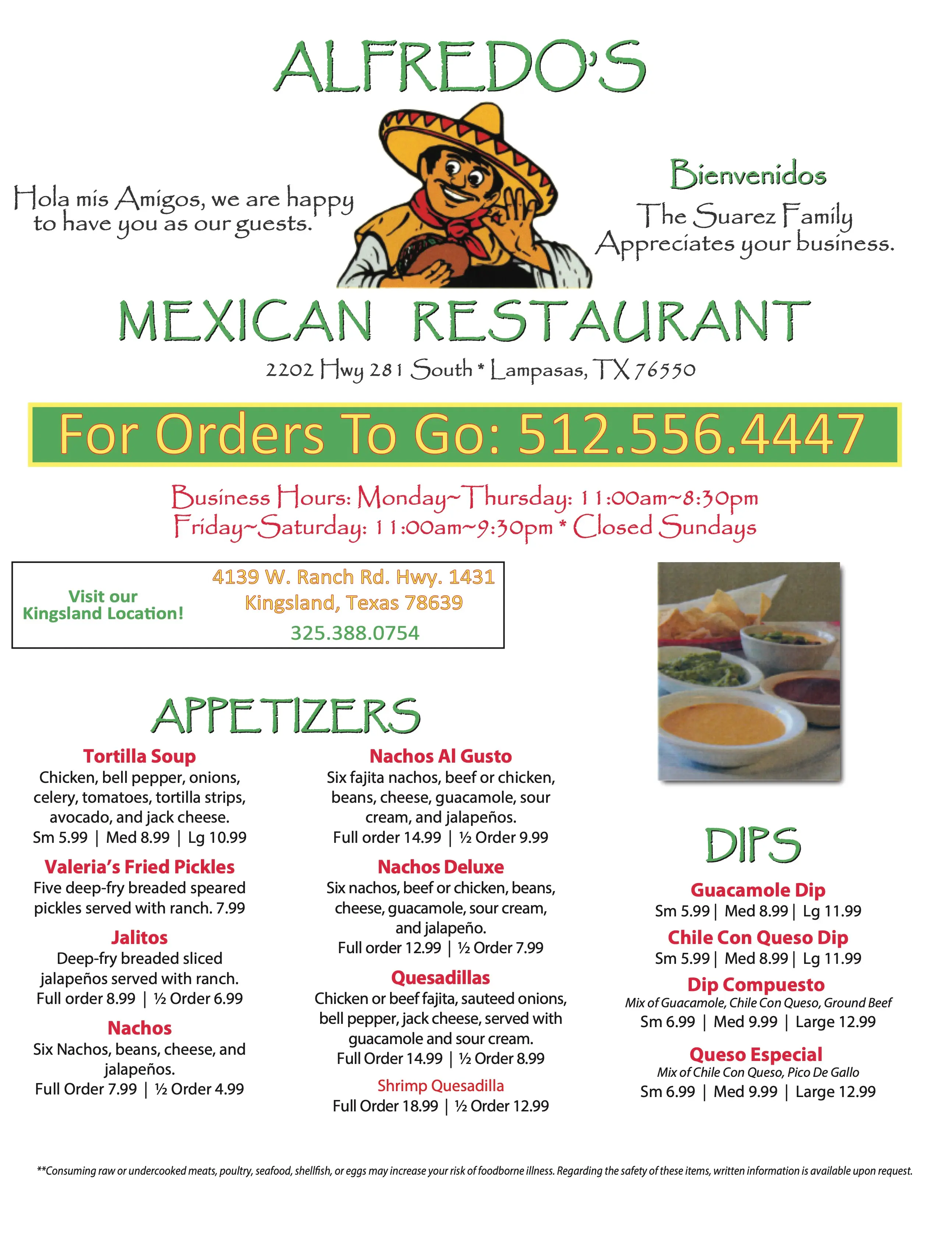 Lampasas menu — page 1